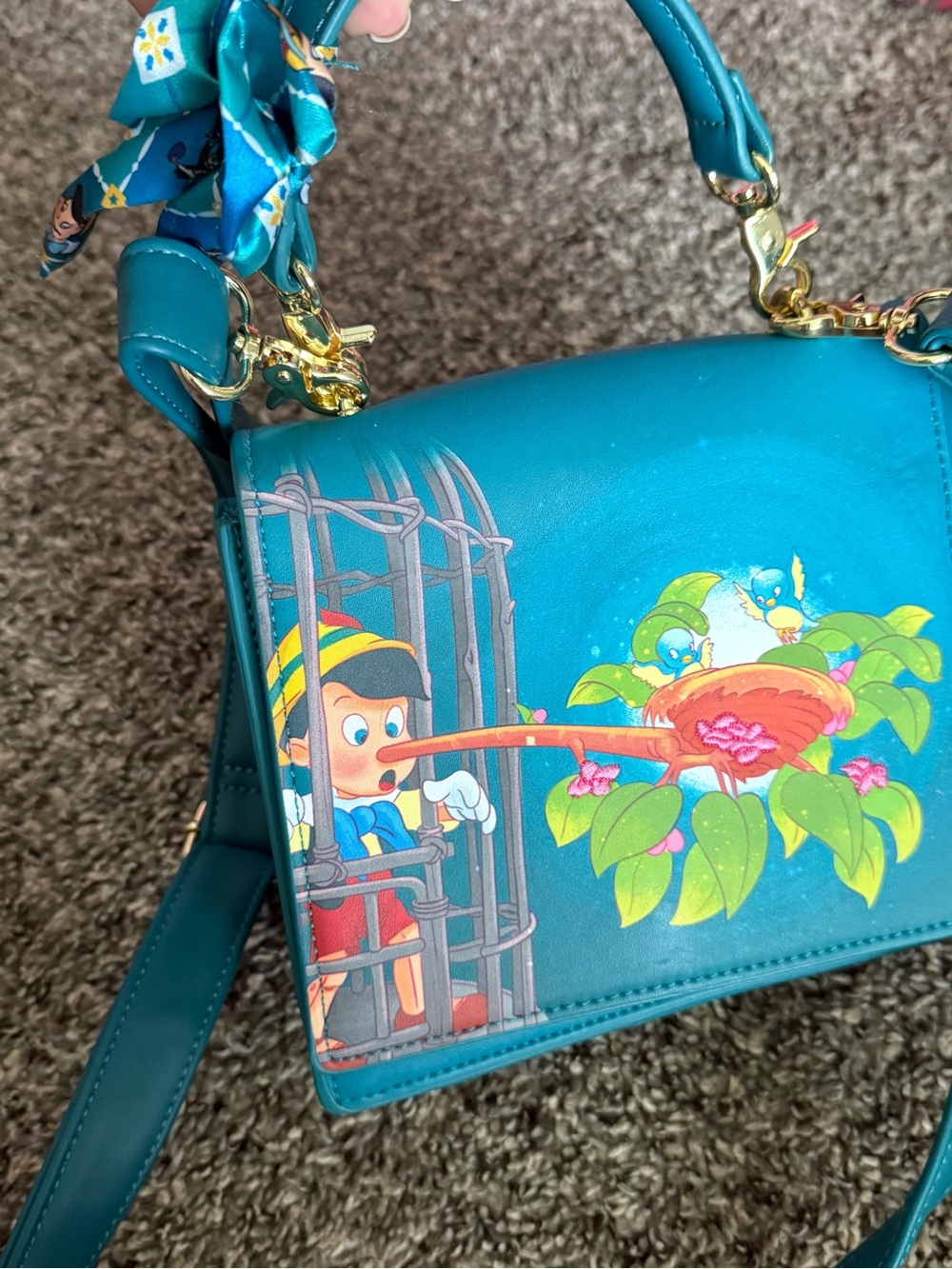 Loungefly Teal Pinocchio Illustration Crossbody Bag - Picture 4 of 4